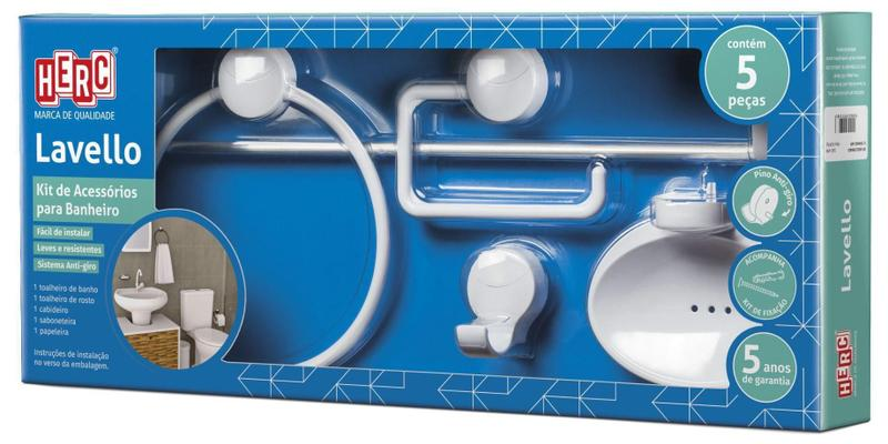 KIT ACESSÓRIOS WC TIVOLI BRANCO/CROMADO 5PC HERC